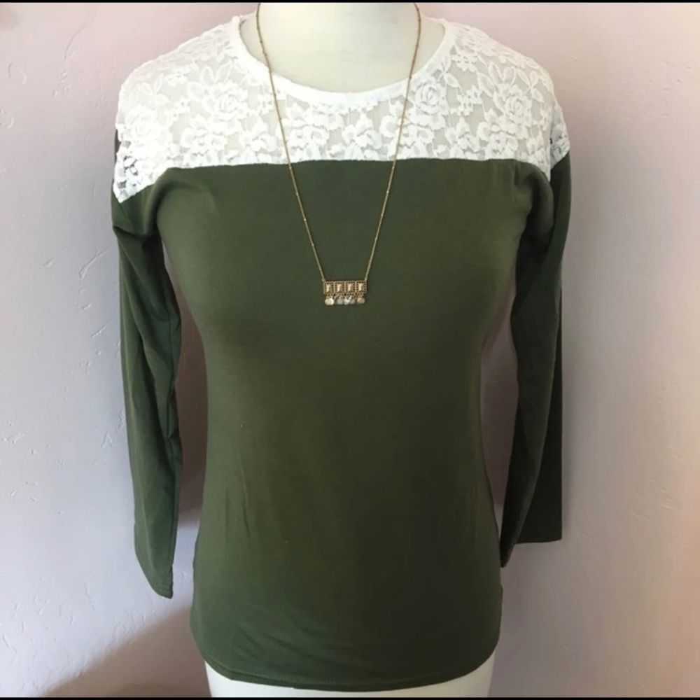 Olive Green Top with a Touch of Lace!